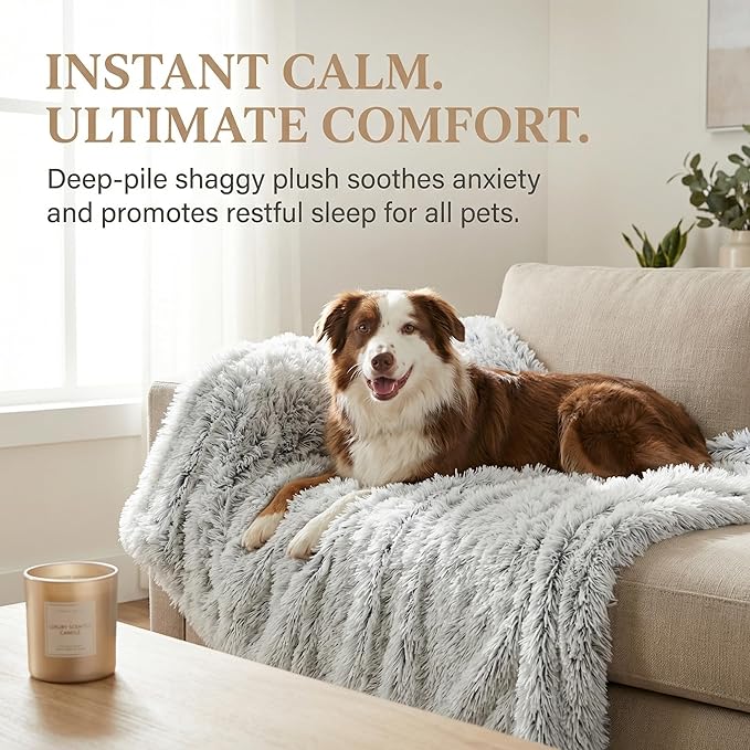 PJYuCien Dog Blankets for Large Dogs Washable - Fluffy Fuzzy Cat Blanket for Couch, Puppy Throw for Furniture with Polyester Fleece, Super Soft Plush for Pet Kitten Doggy, Grey, 60" x 80"