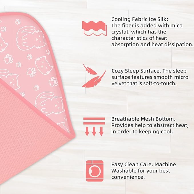 NWK Pack of 4 Pet Cooling Mat - Ice Silk Cooling Mat for Dogs & Cats Portable & Washable Pet Cooling Blanket, Car Seats, Beds for Summer (4pcs, Pink Cat, 20’’ X 16’’ X 0.3)