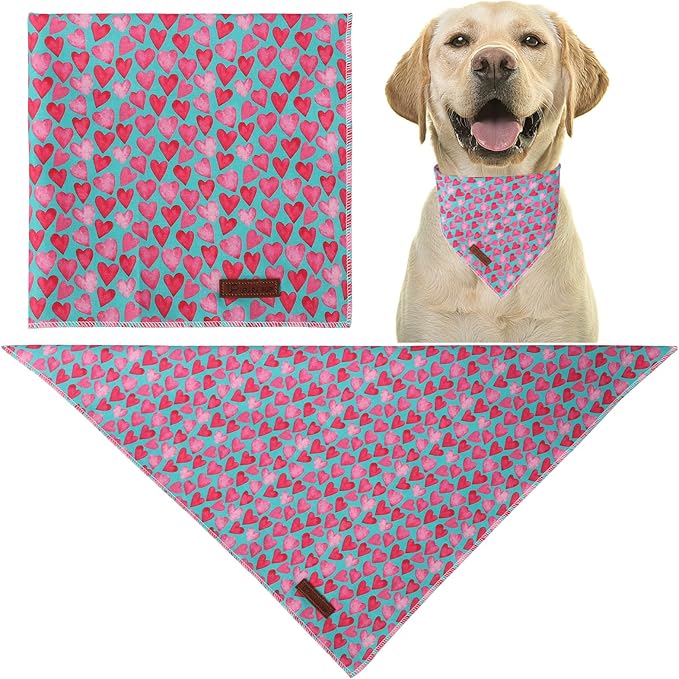 Valentine Dog Bandana - Pink Heart Triangle Bib Scarf for Small Medium Pets, Cotton Kerchief for Girl Boy Dogs or Cats, Red Puppy Bandana