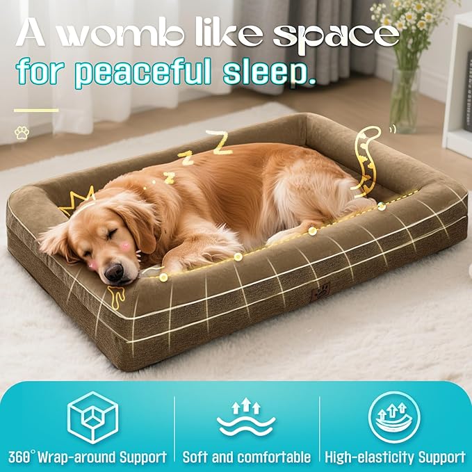 Waterproof Memory Foam Dog Beds for Extra Large Dogs Non-Slip Orthopedic Dog Beds Washable Couch Pet Bed with Removable Cover (Brown, X-Large)