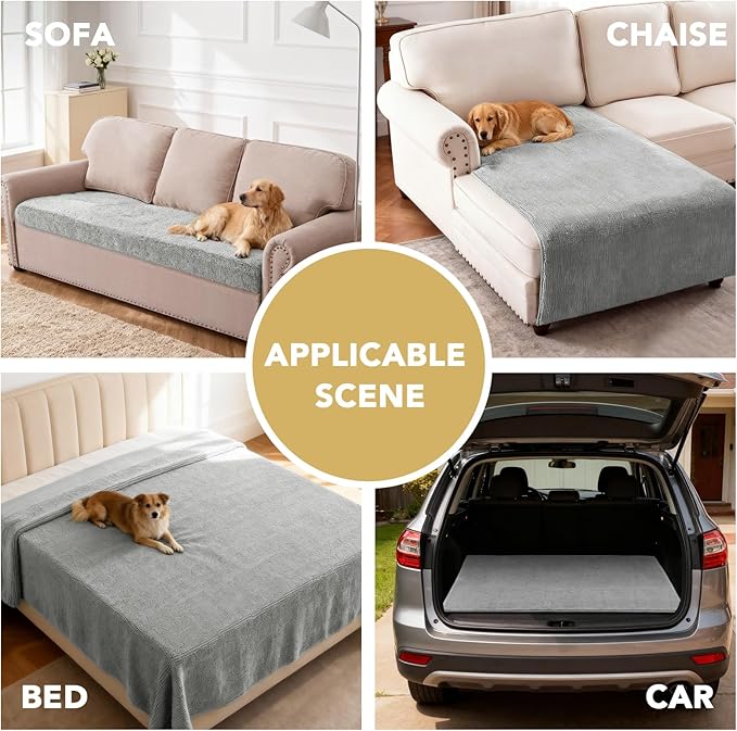 H.VERSAILTEX Non Slip Pet Couch Cover Chenille Dog Bed Protector Thick Soft Sofa Slipcover Pet Friendly Washable Couch Cushion Covers for Pets (52" x 82", Dove)