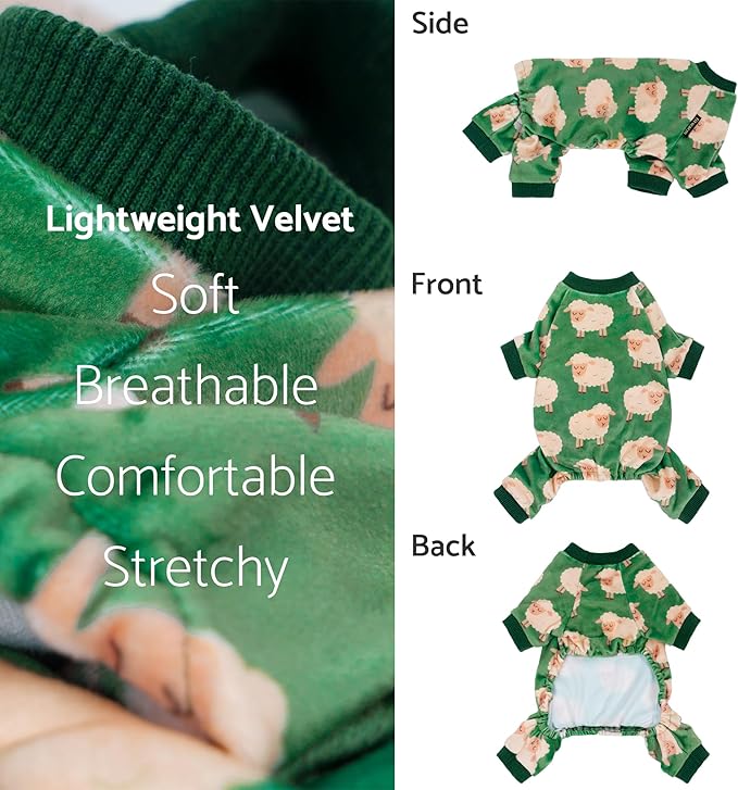 Fitwarm Funny Sheep Dog Pajamas, Warm Winter Dog Clothes for Small Dogs Boy Girl, Cozy Pet Onesie with Feet, Green, White, Large