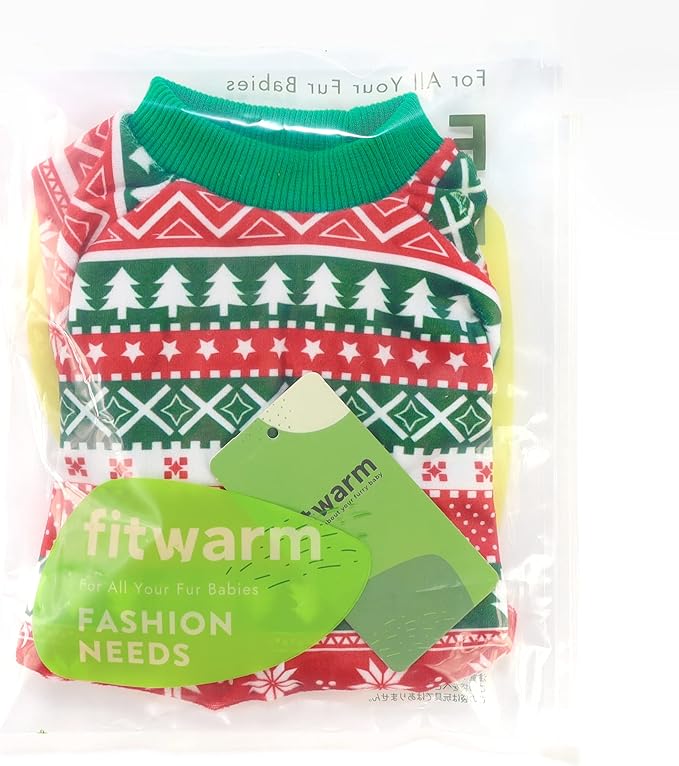 Fitwarm Dog Christmas Outfit, Holiday Pet Clothes for Small Dogs Boy Girl, Festive Pajamas with Feet, Puppy Onesie, Red, Green, XXL