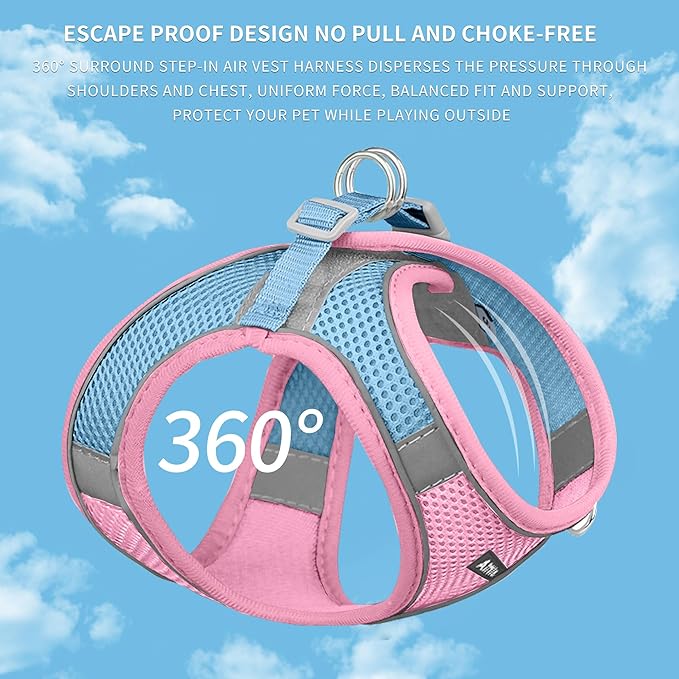 AIITLE No Pull Dog Harness and Leash Set, Step in Adjustable Dog Harness with Padded Vest for All Weather, Dog Leash with Soft Padded Handle, Easy to Put on Small and Medium Dogs Pink S