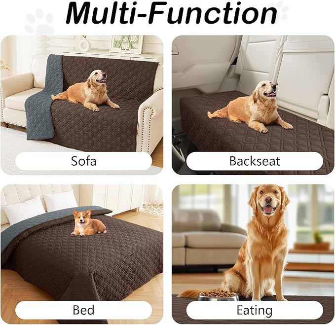 hyha Waterproof Dog Bed Blanket, Soft Pet Blankets, Waterproof Couch Cover for Dogs, Reversible Sofa Covers Washable for Furniture (82x102 Inch, Chocolate/Dark Grey)