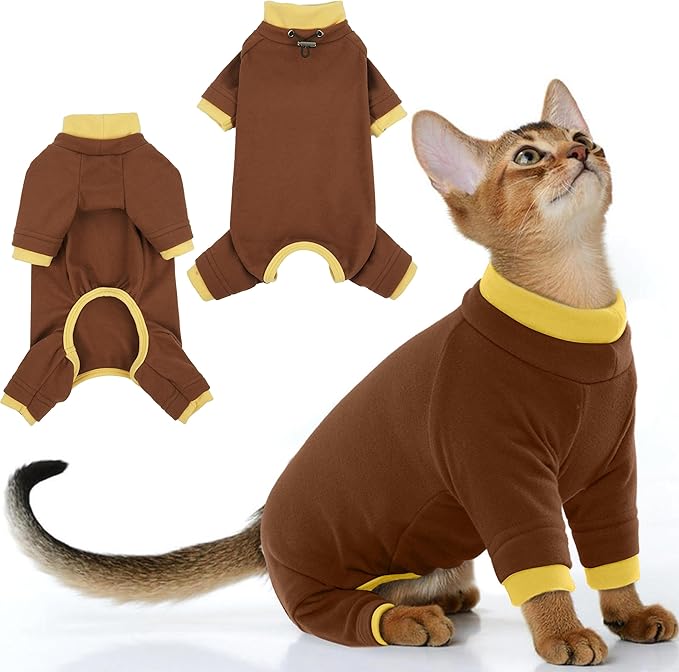 PUMYPOREITY Cat Hair Sticky Sweater, Recovery Suit - Breathable & Lightweight for Post-Surgery Protection, Cat Onsie Prevents Licking Wounds, Brown, 2XL
