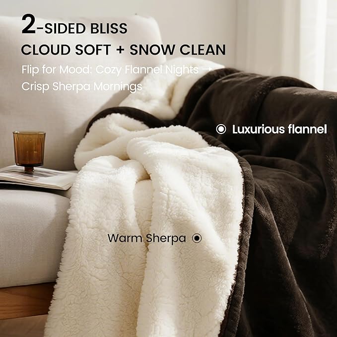 gogobunny Waterproof Bed Blanket, Reversible Sherpa Fleece Throw Blanket for Dog Puppy Cat, Furniture Cover Protects Bed Couch Sofa from Liquid Pee and Pet Fur (Dark Brown, 50x60 inches)