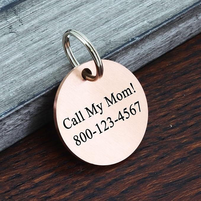 Ultra Joys Cat ID Tag Personalized Pet Tags, Durable Stainless Steel Small Pet Mini Dog Cat Tag Lightweight -Round Tag in Silver