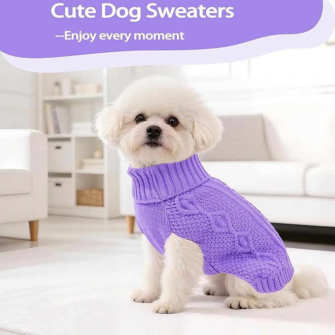Dog Sweaters for Small Dogs Fall Winter Puppy Sweater Warm Dog Clothes for Chihuahua Solid Sleeveless Doggy Pullover Knitwear Turtleneck Knit Pet Cat Sweater (Purple, Small)