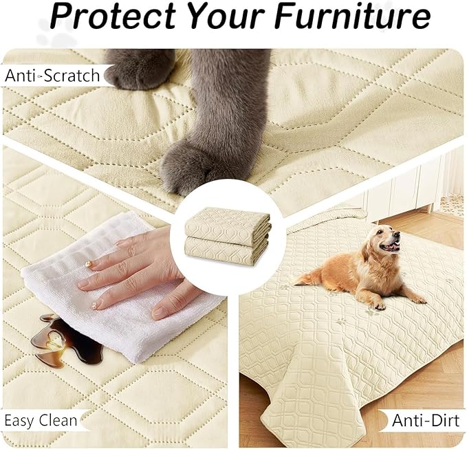hyha Waterproof Dog Bed Blanket, Soft Pet Blankets, Waterproof Couch Cover for Dogs, Reversible Sofa Covers Washable for Furniture (52x82 Inch, Beige/Beige)