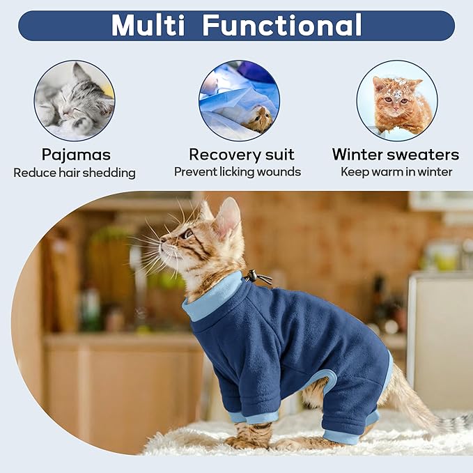 PUMYPOREITY Cat Hair Sticky Shirt – Breathable & Lightweight, Reduces Shedding Fur Pajamas, Prevents Licking Wounds After Surgery, Blue, M