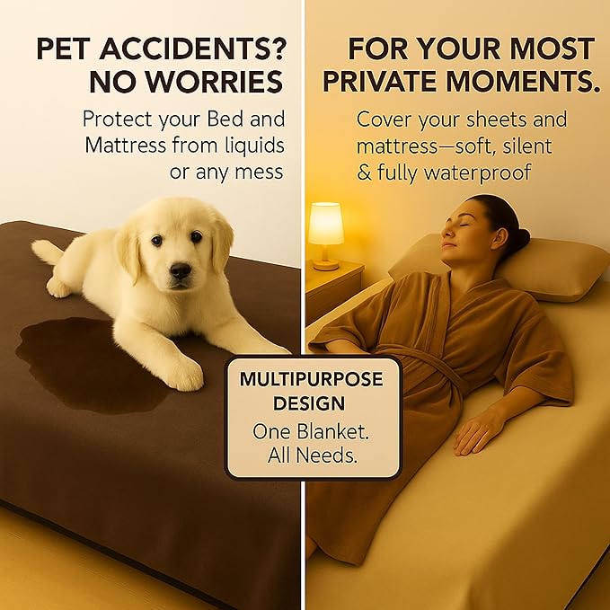 Waterproof Blanket for Bed or Couch – Soft and Leakproof Waterproof Throw Blanket, Water Proof & Stain Resistant Easy to Clean Throw Blanket Cover for Adults or Pets, Reversible Brown 60"x80"