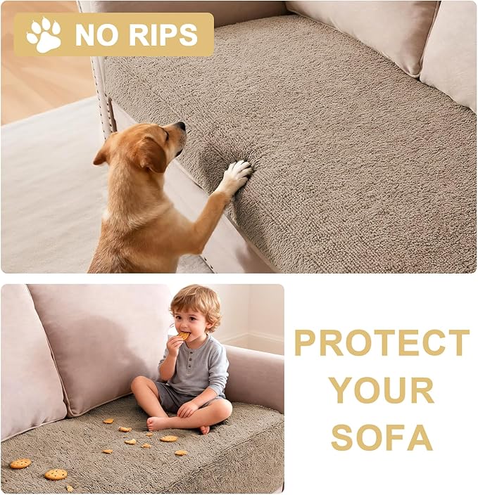 H.VERSAILTEX Non Slip Pet Couch Cover Chenille Dog Bed Protector Thick Soft Sofa Slipcover Pet Friendly Washable Couch Cushion Covers for Pets (52" x 82", Sand)