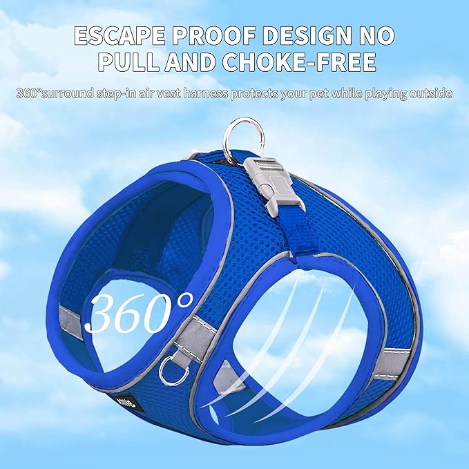 AIITLE No Pull Dog Harness and Leash Set, Step in Adjustable Dog Harness with Padded Vest for All Weather, Dog Leash with Soft Padded Handle, Easy to Put on Small and Medium Dogs Royal Blue S