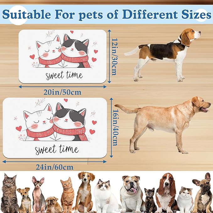 Sweet Cat Lovers Dog Cat Food Mat–Christmas Stocking Absorbent Waterproof Placemat for Food and Water Bowls, Non Slip Rubber Backing, Feeding Mat for Clean Floors 16"x24"