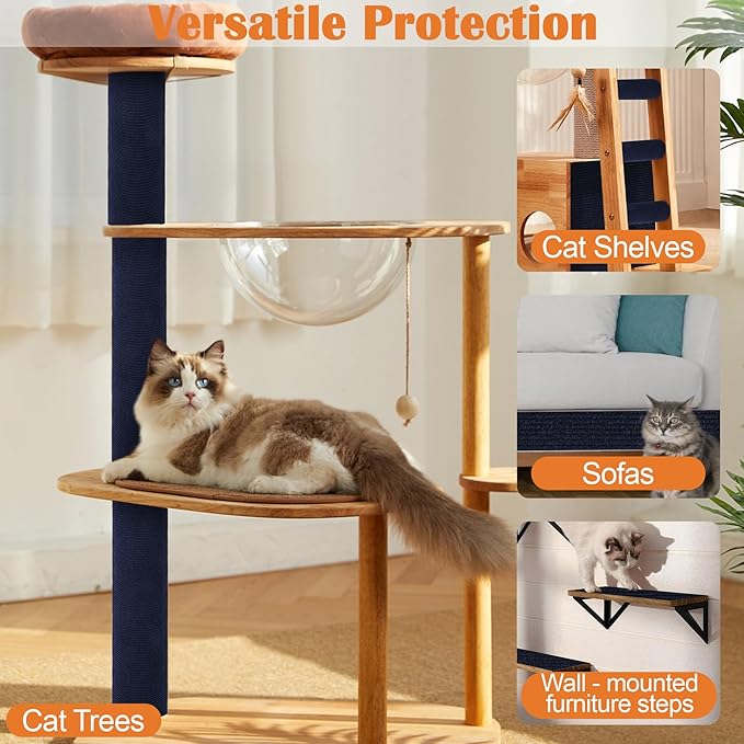 Cat Scratch Furniture Protector - 100" x 13.8" Trimmable Self-Adhesive Cats Claws Scratch Pads, DIY Cat Climbing Couch Protector for Scratch Post Cat Tree Replacement Indoor (Dark Blue)