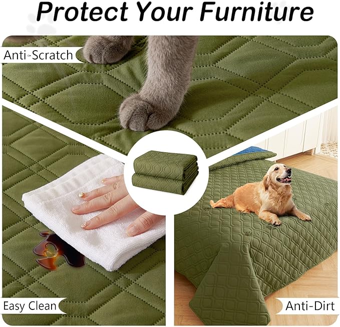 hyha Waterproof Dog Bed Blanket, Soft Pet Blankets, Waterproof Couch Cover for Dogs, Reversible Sofa Covers Washable for Furniture (40x90 Inch, Green/Navy Blue)