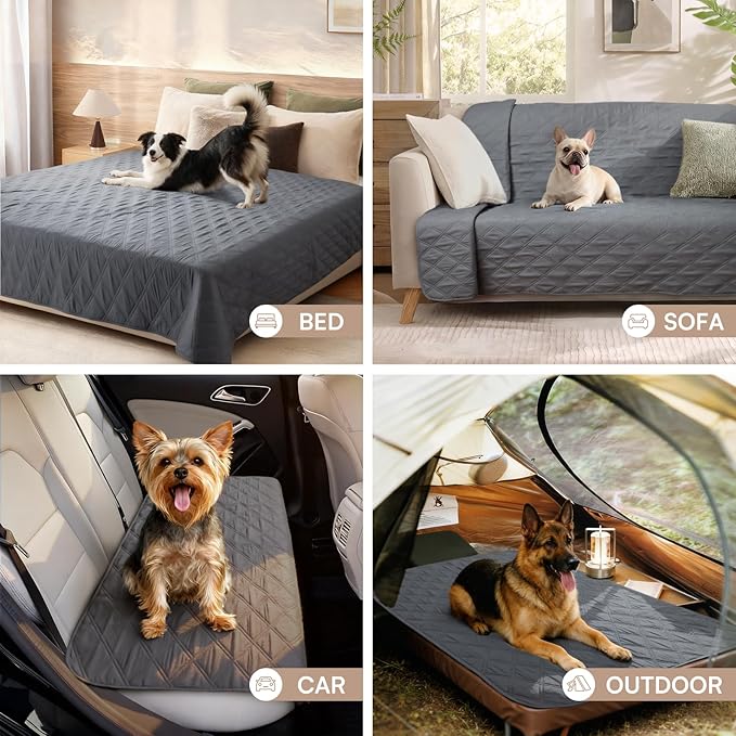 Luciphia 100% Waterproof Couch Cover Blanket for Dogs Anti-Slip Pet Couch Protector Sofa Mat Puppy Cat Blanket with Non-Slip Bottom, Grey, 30x53 Inch