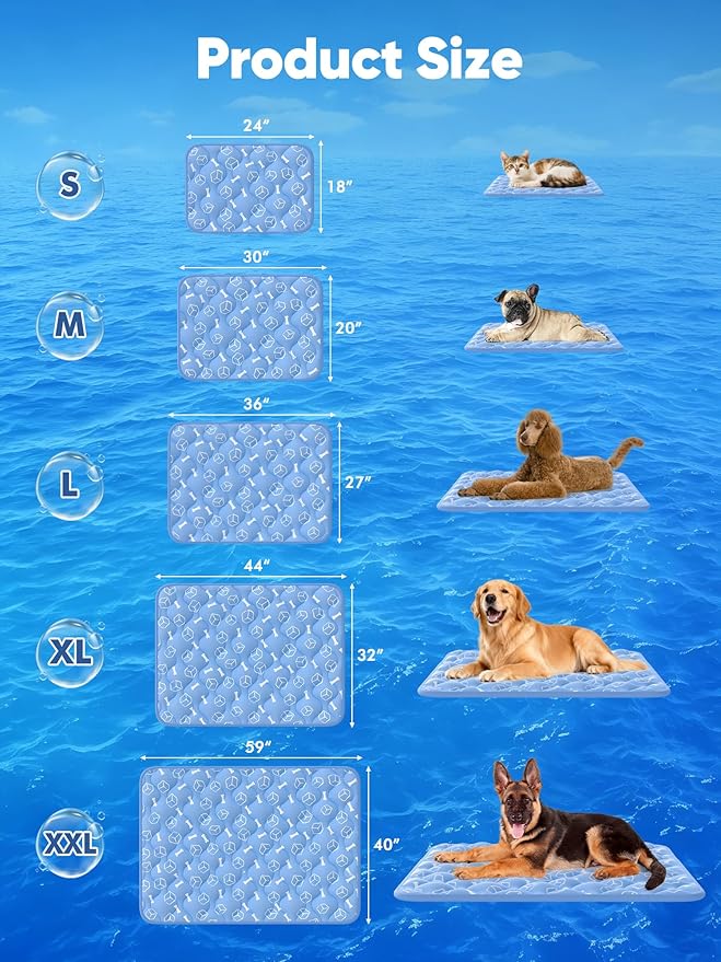 Rywell Dog Cooling Mat 2.0, Ocean Blue,24" x 18" Thick & Durable Cooling Ma for Dogs&Cats, Long-Lasting Cool with Waterproof & Color-Changing Arc-Chill Tech (Q-Max>0.5) Washable& Non-Toxic