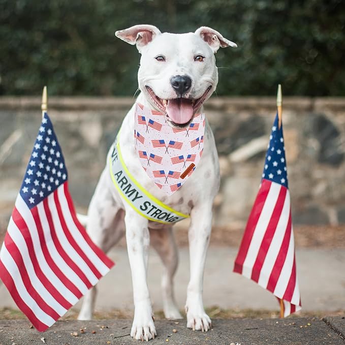 ADOGGYGO American Flag Dog Bandana 2 Pack, Reversible White Red USA Flag Pet Scarf Bib, Adjustable Fit 4th of July Bandanas for Small Dogs Pets (Small)
