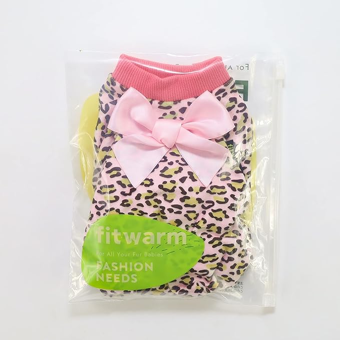 Fitwarm Leopard Dog Pajamas, Fleece Dog Clothes for Small Dogs Girl with Legs, Pet Onesie, Cat Outfit, Pink, Medium