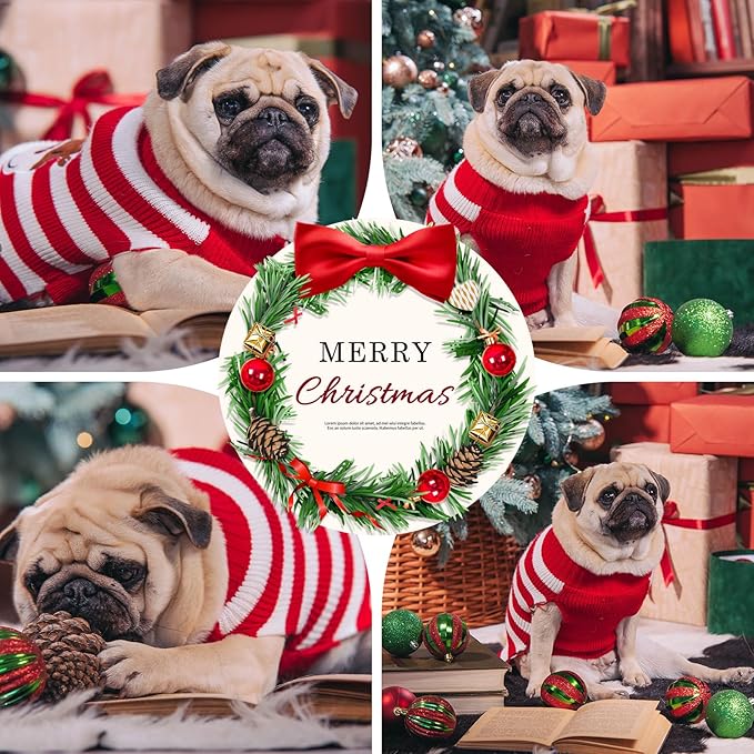 Dog Christmas Sweater Cute Striped Reindeer Xmas Pet Clothes Holiday Puppy Cat Costume New Year Gifts for Small Medium Large Dogs Jumpers (XL, Red White Stripe Reindeer)