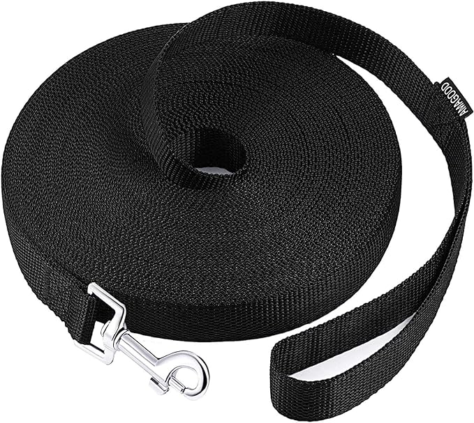 AmaGood Dog/Puppy Obedience Recall Training Agility Lead-15 ft 20 ft 30 ft 50 ft Long Leash-for Dog Training,Tie Out,Play,Safety,Camping (15 feet, Black)