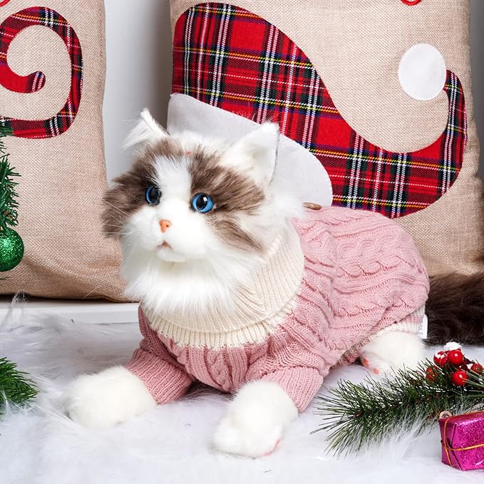 Dog Sweater Turtleneck Knitwear Doggie Pullover Sweater Doggy Winter Coat Warm Pet Clothes Puppy Holiday Clothing Buttons Knitted Outfits for Small Cats Dogs Cold Weather (Medium)