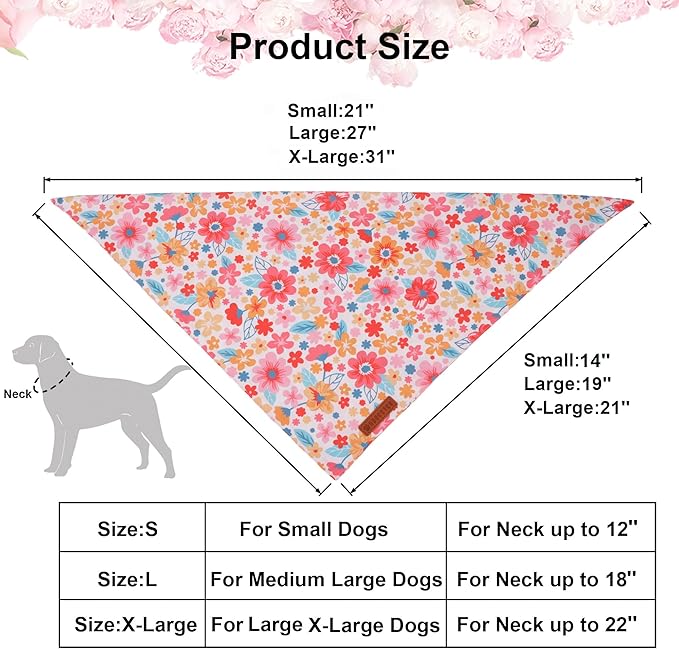 ADOGGYGO Floral Dog Bandana 2 Pack, Reversible Pink Daisy Pet Scarf Bib, Adjustable Fit Cute Flower Bandanas for Extra Large Dogs Pets (X-Large)