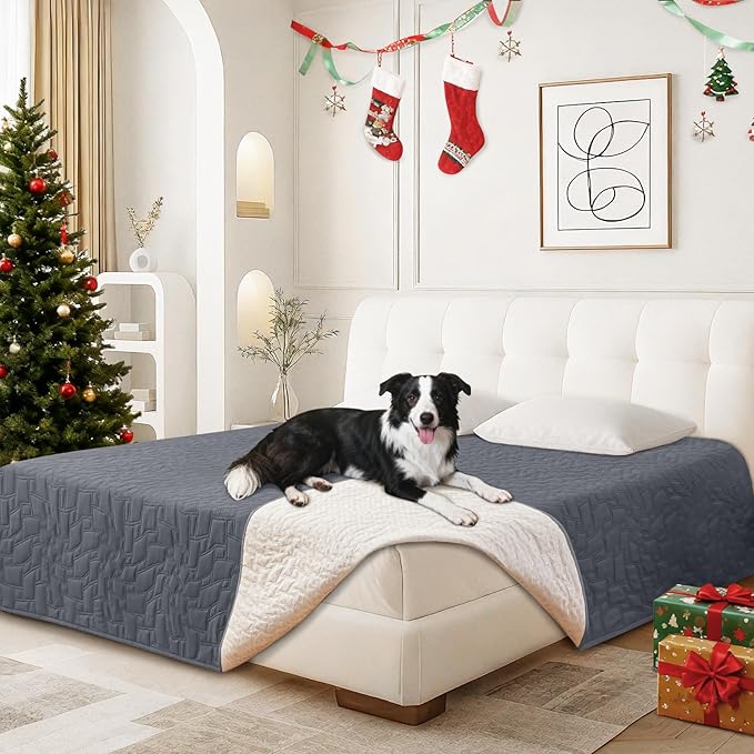 Waterproof Dog Blanket, Non-Slip Soft Pet Bed Cover, Couch Cover for Dogs Washable, Protects Sofa, Furniture, Crate, Car, Tear Resistant Leakproof Pet Blanket (82x82 Inch, Dark Grey)