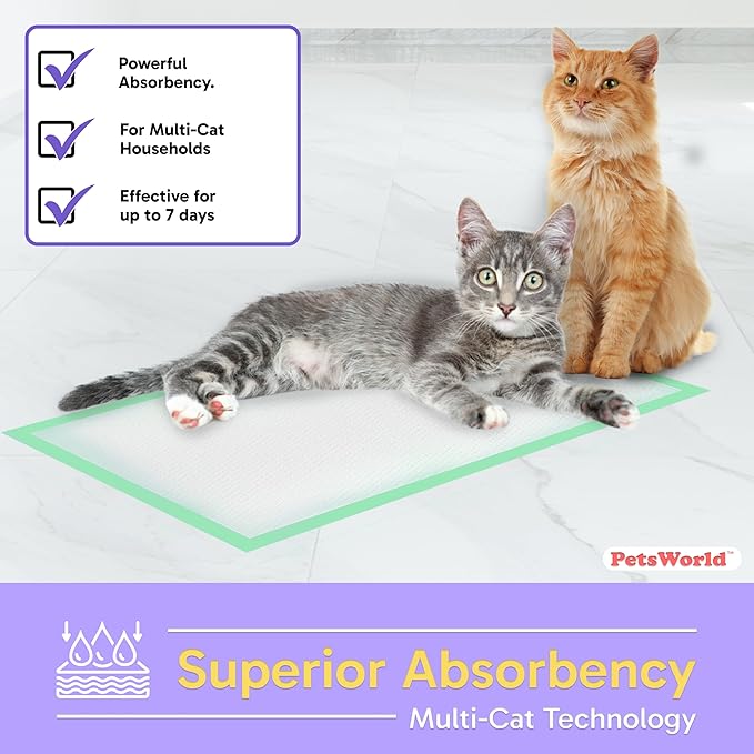 PETSWORLD Multi Cat Pad Refills for Cats Breeze Litter System, Ultra-Absorbent, Quick Dry - (100 Count, Unscented)