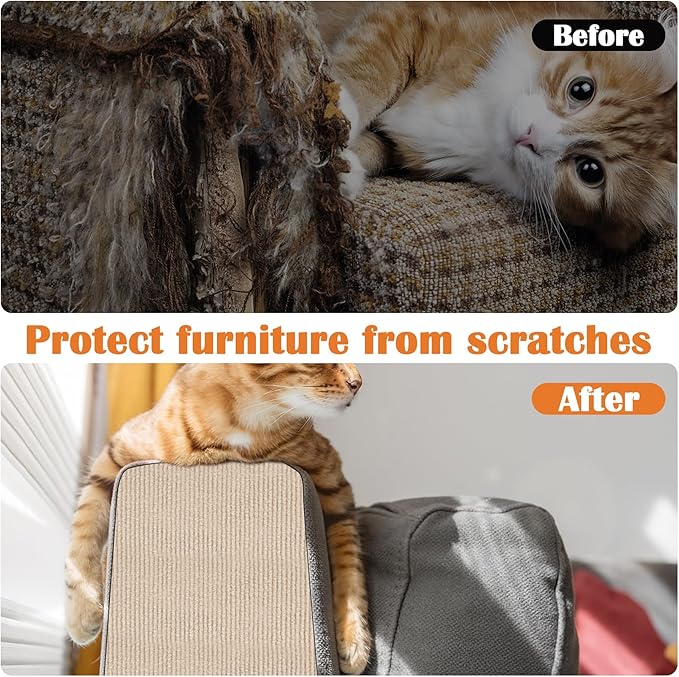Cat Scratch Furniture Protector - 118" x 13.8" Trimmable Self-Adhesive Cats Claws Scratch Pads, DIY Cat Climbing Couch Protector for Scratch Post Cat Tree Replacement Indoor (Khaki)