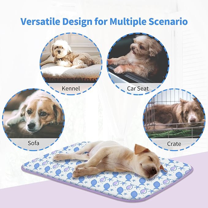 NWK Pack of 4 Pet Cooling Mat - Ice Silk Cooling Mat for Dogs & Cats Portable & Washable Pet Cooling Blanket, Car Seats, Beds for Summer (4pcs, Purple Fish, 27’’ X 20’’ X 0.3)