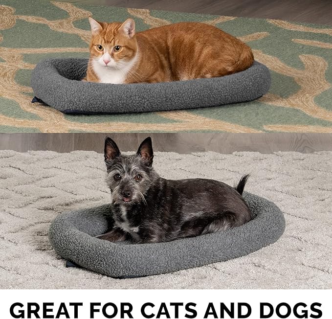 Furhaven Dog Bed for Medium/Small Dogs & Indoor Cats, 100% Washable, Sized to Fit Crates - Sherpa Fleece Bolster Crate Pad - Gray, Medium