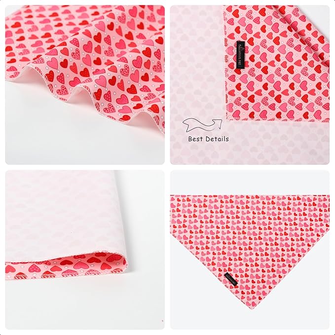 ARING PET Valentine Dog Bandana, Cute Pink Red Pink Pet Bandanas Scarf Triangle Bibs Handkerchief for Puppy Small Medium Large Boy Girl Dogs-L
