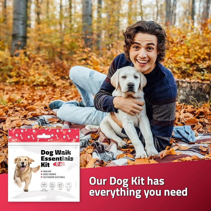 pH Advantage Dog Walking Essentials Kit – Includes Poop Bags, Disposable Water Bowl, Treats & Food – Travel-Friendly Pack Perfect for Walks, Hiking & Unexpected Emergencies - Red Style (100)