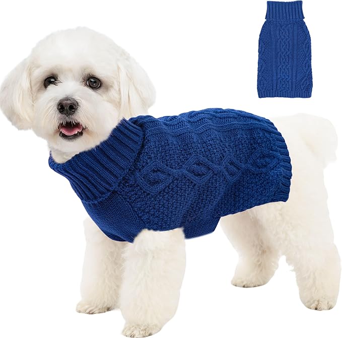 Dog Sweaters for Small Dogs Turtleneck Knit Dog Sweaters Lightweight Puppy Sweater Warm Winter Doggy Clothes Boy Sleeveless Chihuahua Clothes Pullover Doggy Coat for Cool Days (Navy Blue, Small)