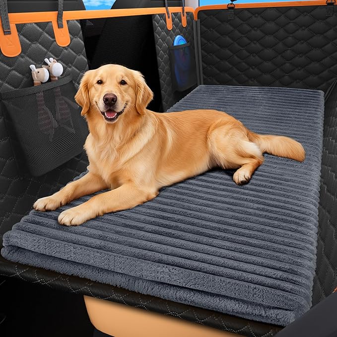 FURTIME Backseat Pet Bed Mat, Non-Slip Dog Bed for Car Back Seat, Washable Travel Pet Mat with Removable Cover, Dog Seat Covers Protector Fit for Backseat Extenders and Trucks SUVs, 54"x 24.8", Grey