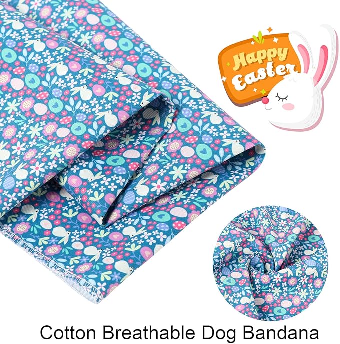 ARING PET Easter Dog Bandanas, Blue Rabbit Egg Pet Bandana Scarf Triangle Bibs for Puppy Small Medium Large Boy Girl Dogs Cats-S