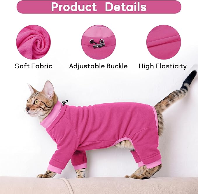 PUMYPOREITY Cat Recovery Suit, Stops Wound Licking After Surgery, Sticky Hair Shirt with Sticky Fabric, Cat Pajamas Prevents Over-Grooming, Pink, S