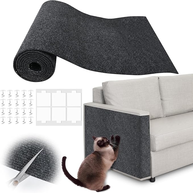 Cat Scratch Furniture Protector - 138" x 15.8" Trimmable Self-Adhesive Cats Claws Scratch Pads, DIY Cat Climbing Couch Protector for Scratch Post Cat Tree Replacement Indoor (Dark Gray)