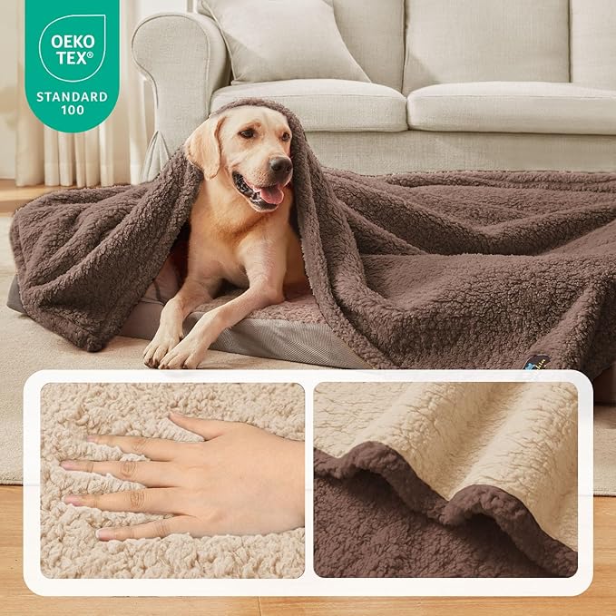 Luciphia Waterproof Pet Blanket for Medium Large Dogs Soft Cat Sherpa Calming Thick Cover Leakproof Cozy Puppy Sofa Bed Car Couch Protector(Beige/Brown,41x31 inches)