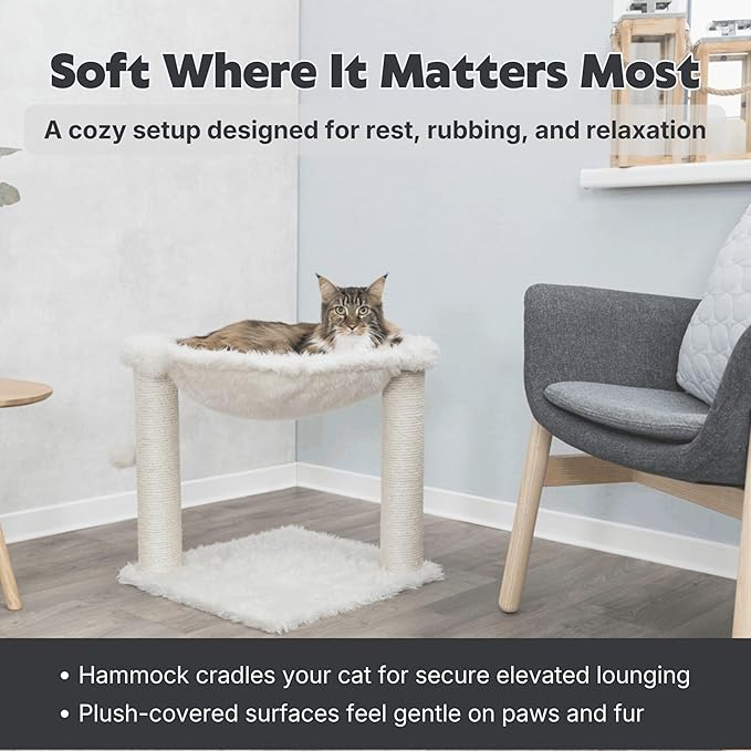 TRIXIE Baza Scratching Post with Hammock | 16" Base, Cream, Small