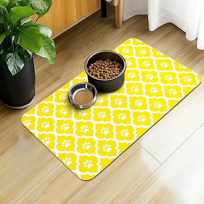 Dog Food Mat 17X30 Inch Pet Feeding Absorbent Mats for Floor Cat Water Bowl Placemats Non-Slip Washable Dog Mat for Food and Water