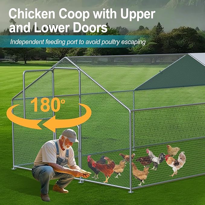 Large Chicken Coop, Chicken Coops for 20 Chickens, Chicken Runs for Yard with Water Poof & UV Resistance Cover, Spire Roof Chicken Coop Run with Double Lockable Doors for Outdoor Backyard