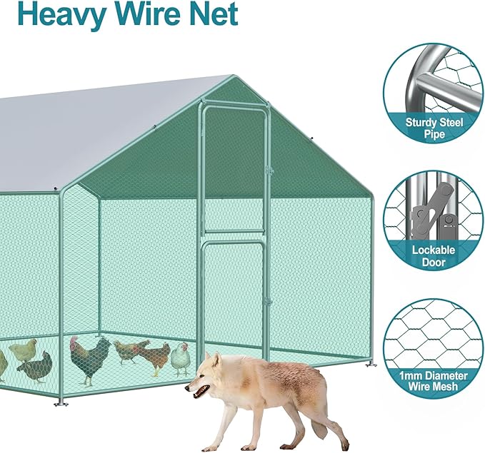 Large Chicken Coop, Chicken Coops for 30 Chickens, Chicken Runs for Yard with Water Poof & UV Resistance Cover, Spire Roof Chicken Coop Run with Double Lockable Doors for Outdoor Backyard