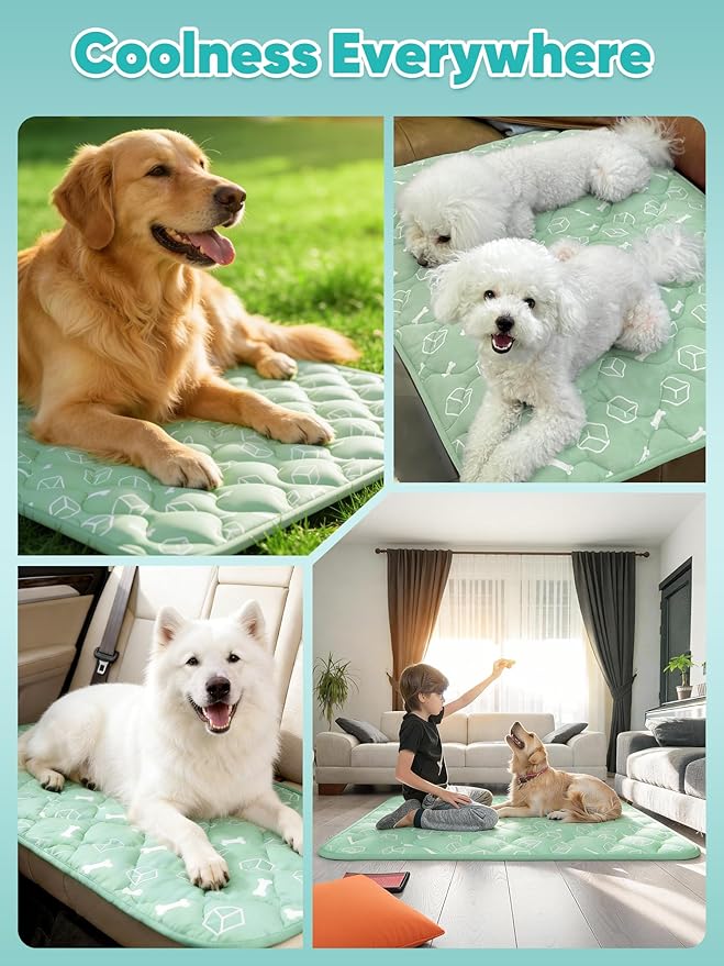 Rywell Dog Cooling Mat 2.0, Nature Green,59" x 40" Thick & Durable Cooling Mat for Extra Large Dogs, Long-Lasting Cool with Waterproof & Color-Changing Arc-Chill Tech (Q-Max>0.5) Washable& Non-Toxic
