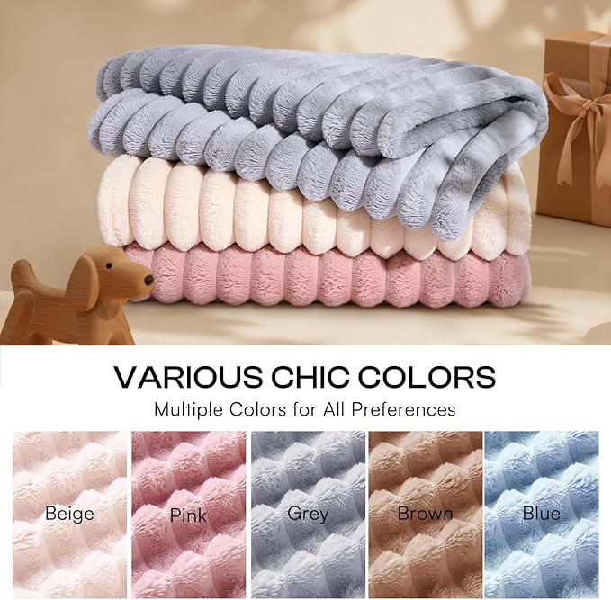 LINENLUX 1 Pack 3 Soft Dog Blanket Washable Warm Fleece Cat Blankets for Pet Puppy Fluffy Calming Flannel Beige/Pink/Grey Medium