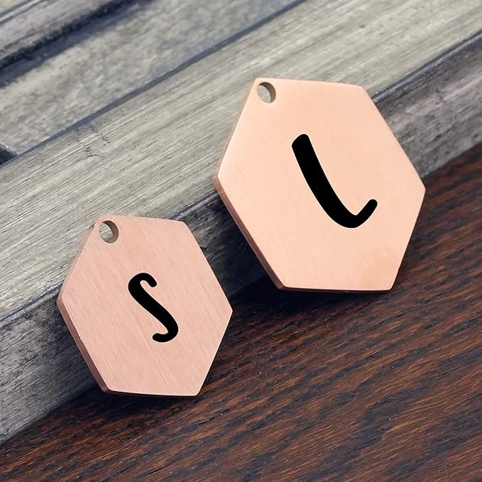 Ultra Joys Stainless Steel Dog ID Tag Personalized Front & Back Engraving, Customized Dog & Cat Tags Optional Both Sides, Hexagon Tag Vine Design, Rose Large