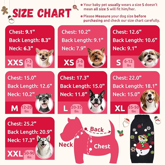 Christmas Dog Sweaters Xmas Pet Outfit Clothes Cute Black Snowman Costume Puppy Cat Knitted Jumpers (L,Black Snowman)